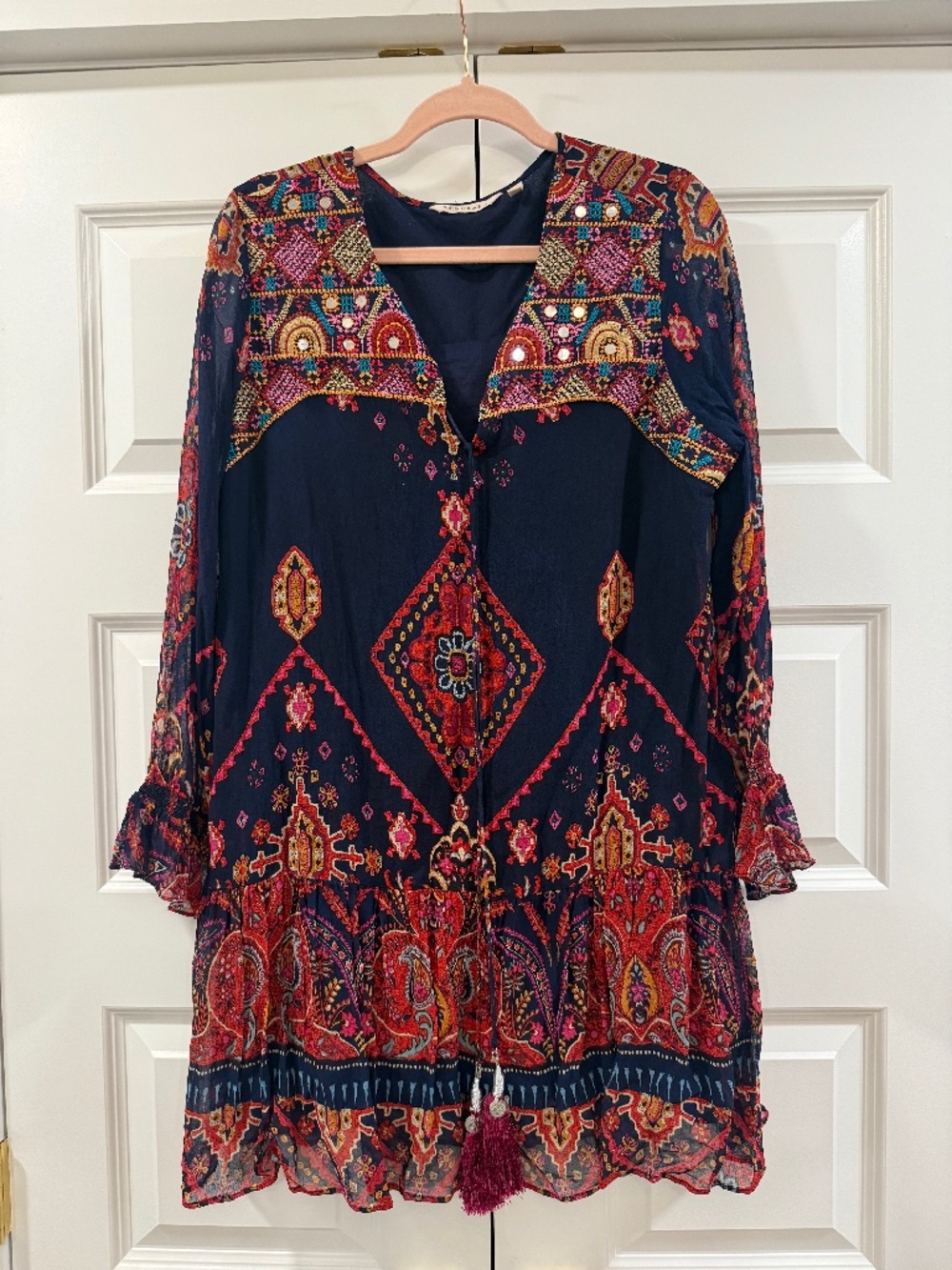 Soft Surroundings Iskra Beaded Tassel Tunic Top Size Large